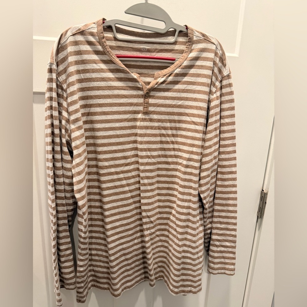 DAVID ARCHY Men’s Large Striped Long Sleeve Henley 100% Cotton